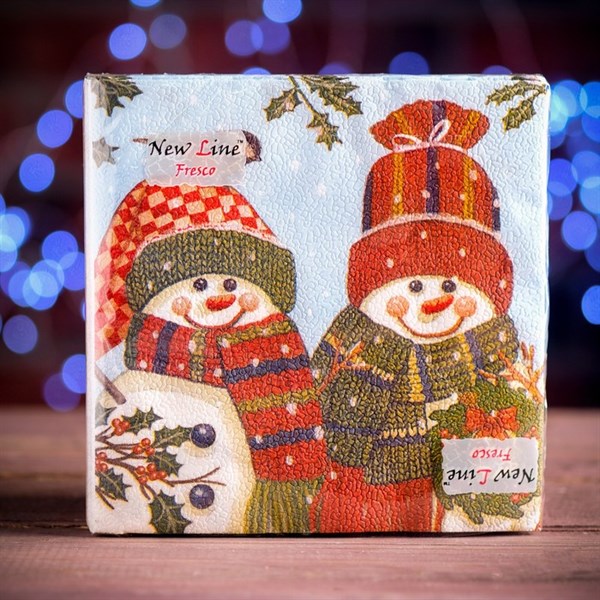 Новогодние салфетки бумажные Fresco "Снеговички", 2 слоя, 33*33 см, 20 листов - фото 314818977